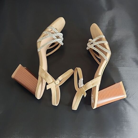 BRAND NEW GLAZE WOMEN’S BLOCK-HEEL RHINESTONES CRISS-CROSS STRAP SANDAL - Picture 10 of 16